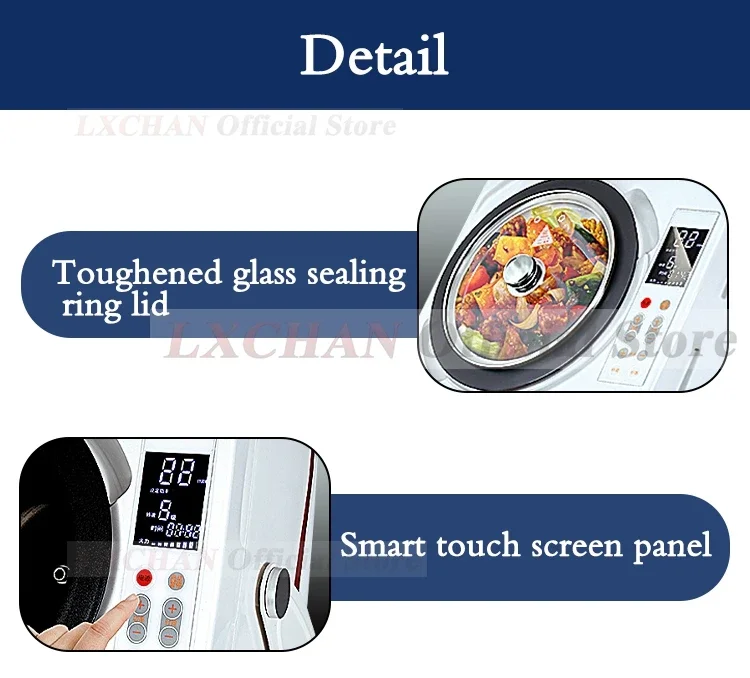 HomeWise Automatic Cooking Machine Smart Touch Screen Panel Set Time Temperature 6L Non-stick Wok Efficient Cooking Robot