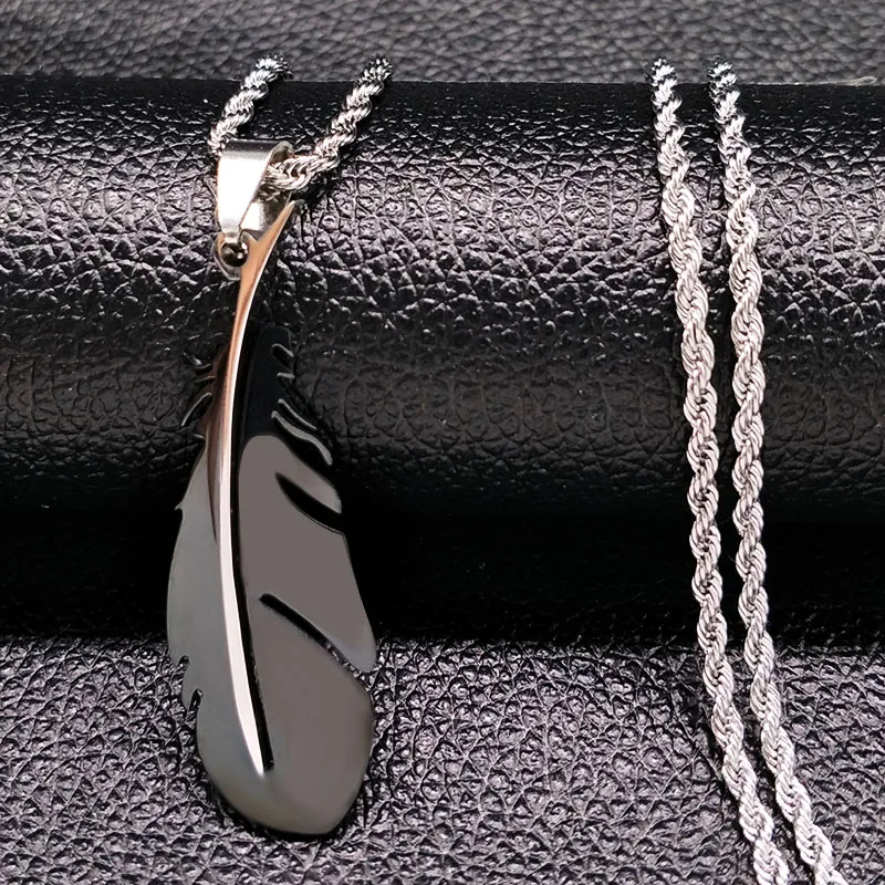 Hip Hop Feather Stainless Steel Long Necklace for Men Gold Color Male Chain Necklace Jewelry Gift colar masculino N1039-QKCS02