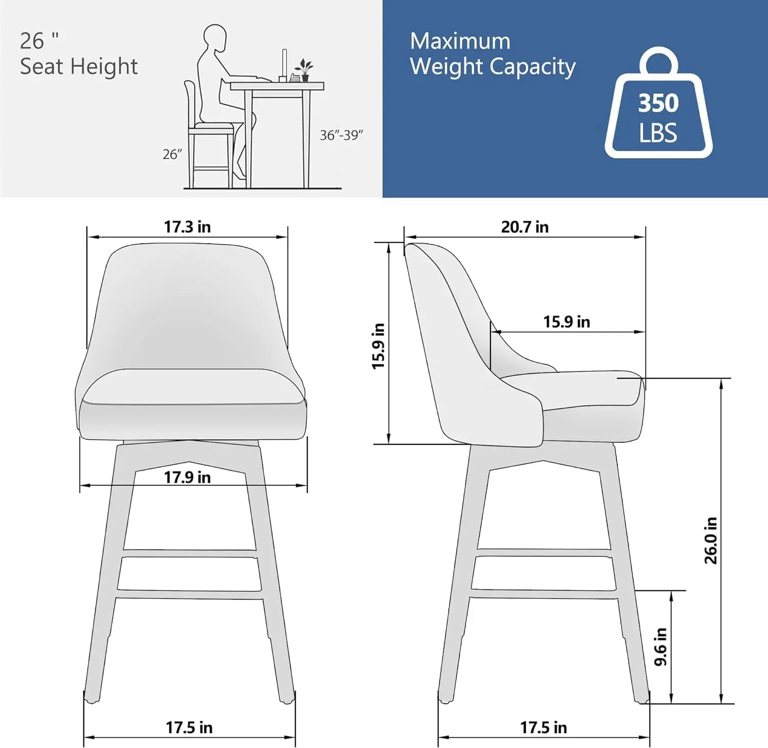 Wpond Counter Height Bar Stools Set Of 2, 26