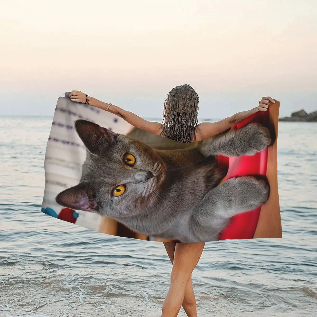 Retrato de gato Chartreux con ojos dorados, toalla de playa de microfibra suave, toallas rápidas absorbentes de secado rápido para Yoga