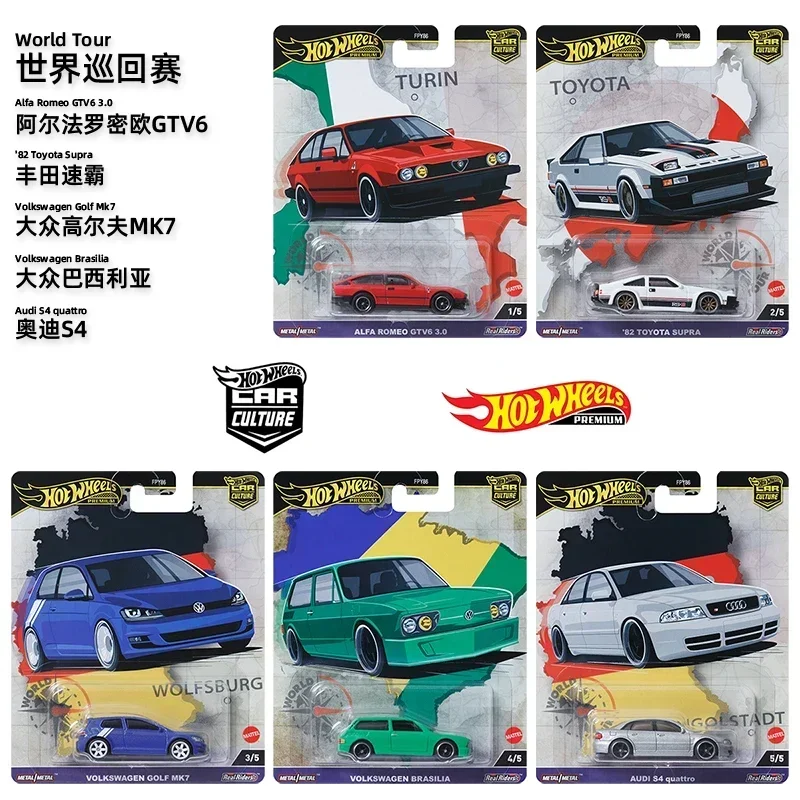 Original Hot Wheels Premium Car Culture World Tour Boys Toys 1/64 Diecast Alfa Romeo GTV6 Toyota Supra Volkswagen Golf MK7 Audi