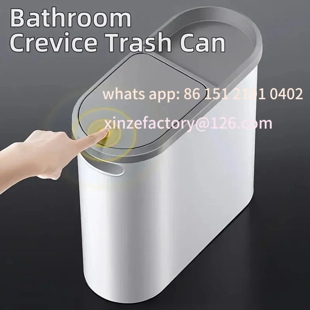 

Customizable Trash Can with Lid Compact Press-Type Top Space-Saving Design for Bathroom Kitchen Living Room Solid