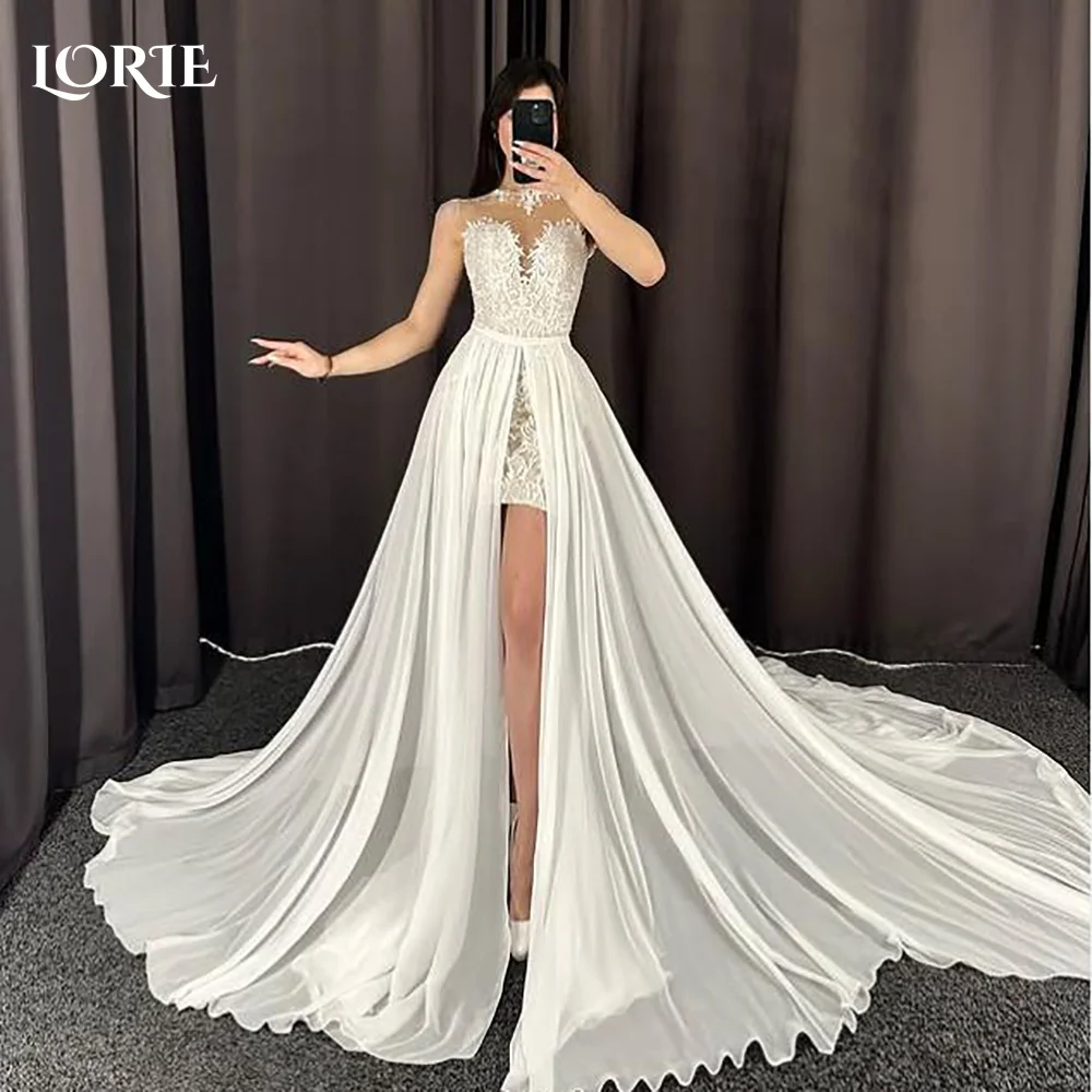 

LORIE Lace Wedding Dresses A-line Side Slit High Collar Sweetheart Customized Princess Appliques Bridal Gown vestidos de novia