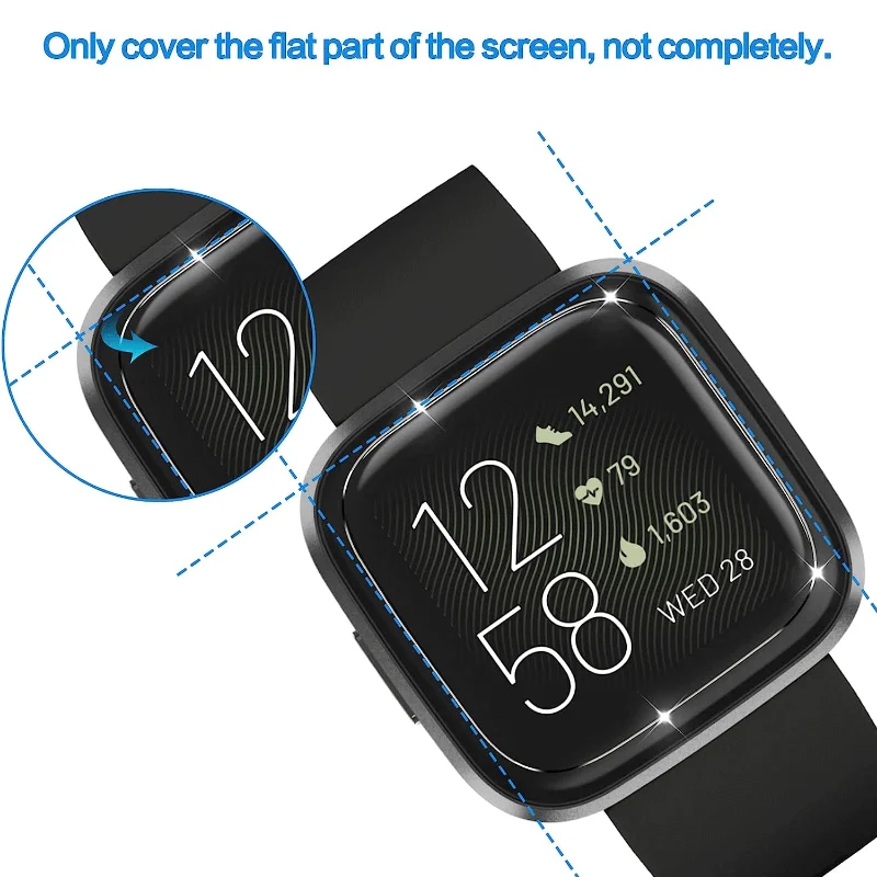 For Fitbit Versa/Versa 2/Lite Smart Watch Tempered Glass Film Full Protection Anti-scratch HD Clear Screen Protector for Versa 2