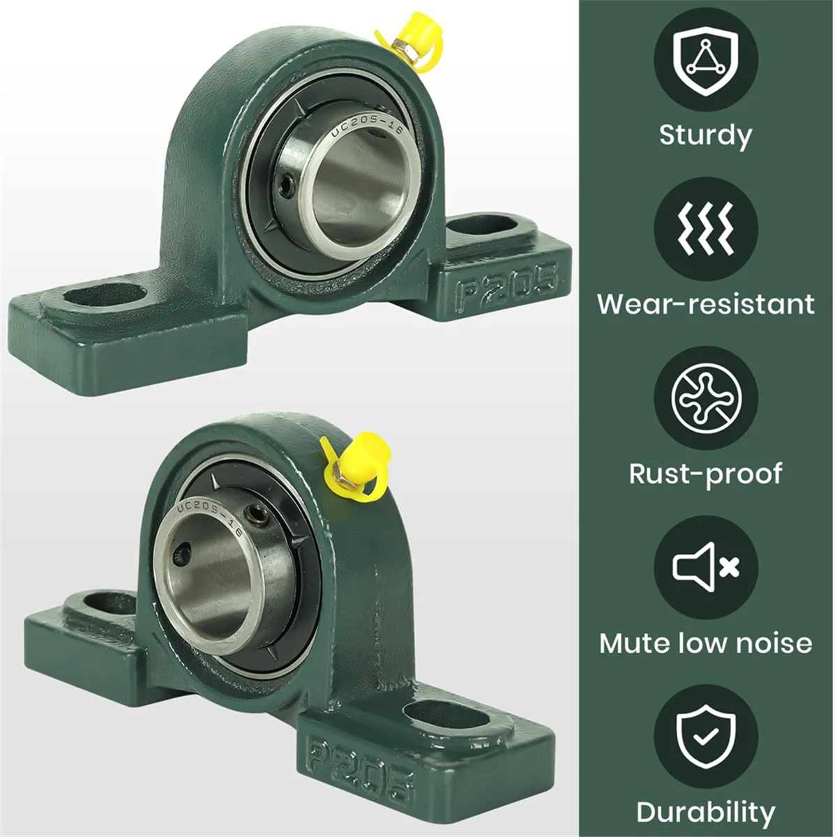 A002 2 حزمة UCP205-16 محمل كروي مثبت على شكل وسادة - محامل فولاذية مقاس 1 بوصة مع قاعدة من الحديد الزهر الصلب