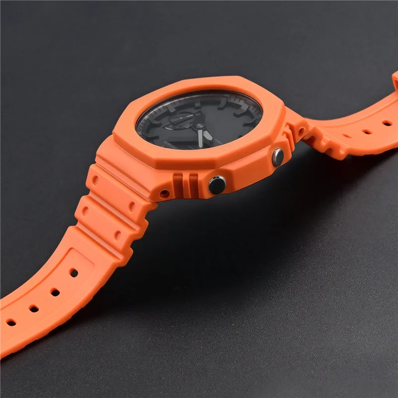 المطاط حزام ساعة اليد الحافة ل كاسيو G-SHOCK GA-2100 GA-2110 الإفراج السريع الرجال الرياضة مقاوم للماء بولي PU الراتنج الفرقة تعديل عدة