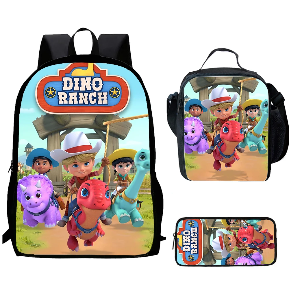 

D-Dino Ranch мультфильм комплект из 3 предметов детский школьный рюкзак с сумками для обеда, сумками-карандашами школьные сумки для мальчиков и девочек лучший подарок