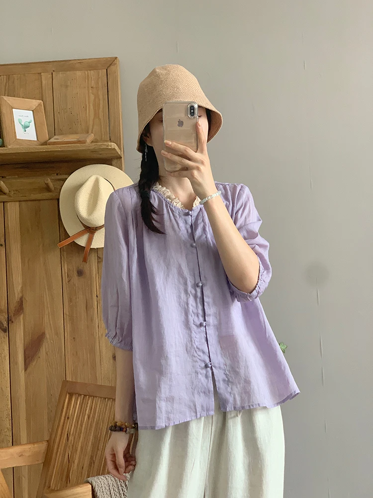 Artístico vintage algodão linho feminino irt verão ele ort sve solto ajuste belas senhoras faion tamanho grande roupa interior