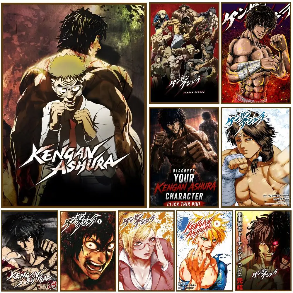 Kengan Ashura Anime Martial Poster Self-adhesive Advanced Aesthetic Printing Paper Wall Art for Living Room Home Decor