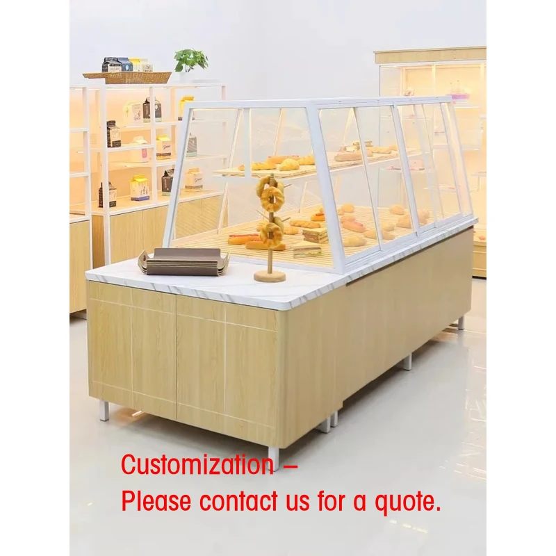 custom.Commercial Bakery Display LED Lighting Heavy Duty Glass Back Customizable Dimensions Cubical Design Lad