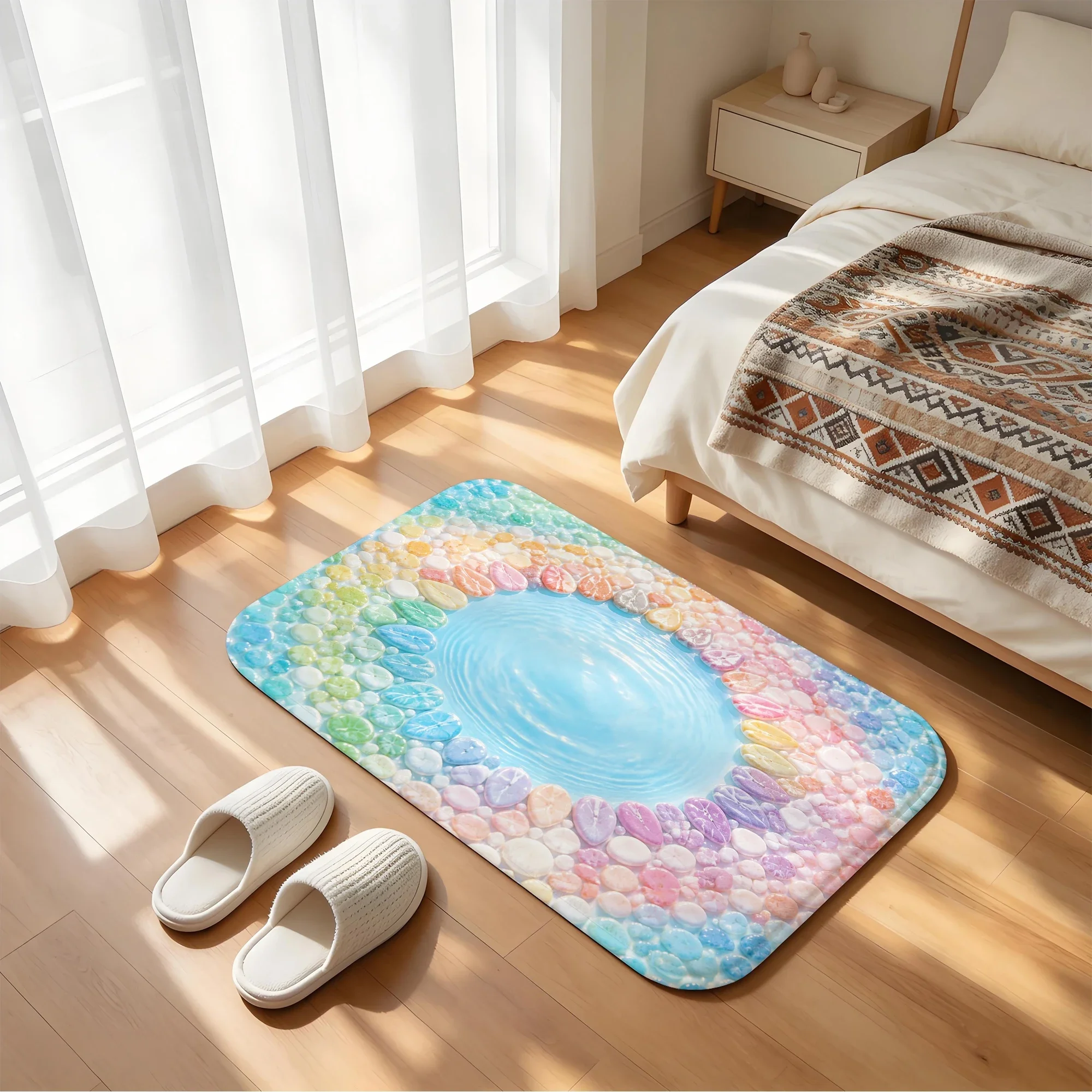 Bathroom use absorbent quick drying floor carpet home decoration flannel anti slip shower carpet pebble theme