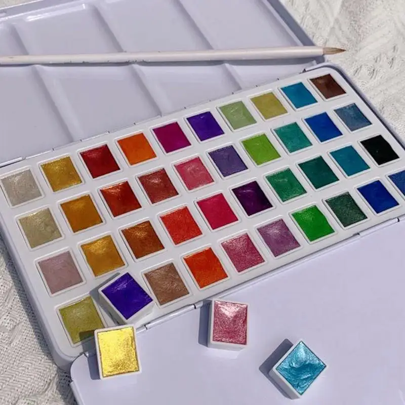 真珠の水彩絵の具セット,水彩画のセット,アートのパレット,ポータブルウォーターカラーパレット,書道用,40色