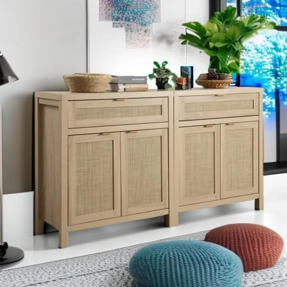 

Sideboard Buffet Storage Cabinet Set ofRattan Credenza Buffet Table Console Accent Cabinet with Doors and Drawer