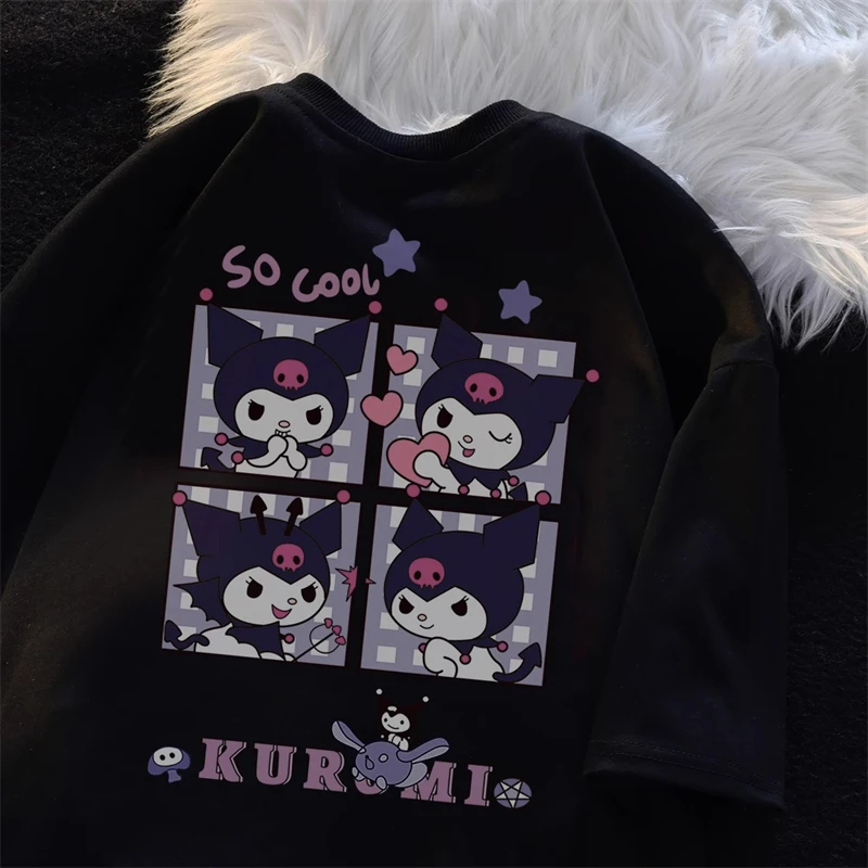 Harajuku Ullzang das mulheres camiseta engraçada dos desenhos animados, camiseta de manga curta de verão, streetwear Y2K, top feminino de moda, camiseta feminina, Kuromi