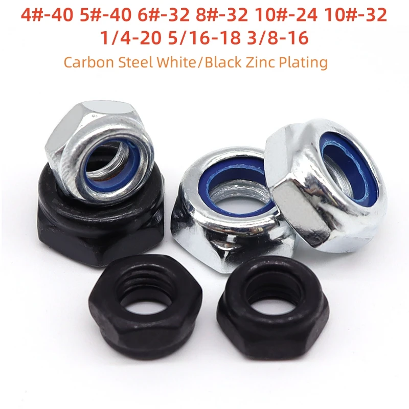 UNC US Hexagon Hex Self-locking Nut 4#-40 5#-40 6#-32 8#-32 10#-24 10#-32 1/4-20 5/16-18 3/8-16 Carbon Steel Nylon Lock Nut