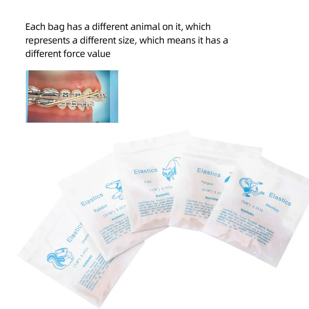 AZDENT 5000 Stück/Box Dental Kieferorthopädie Zoo Pack Gummibänder Gummibänder Hochwertige Latexspangen Force 3,5 / 5,0 / 6,5 OZ – Detail 6
