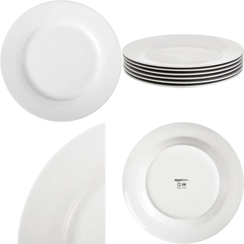 

6-piece white dinner plate set, 10.5 inches