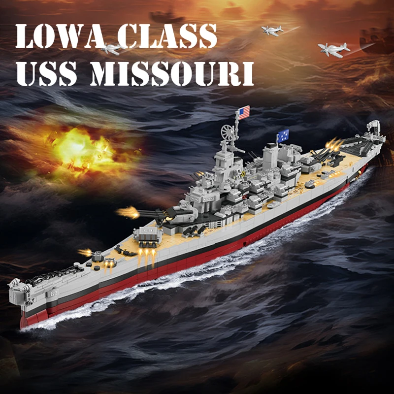 WW2 Warship Building Toys Sets 2228pcs Lowa Class USS Missouri Battleship Building Blocks Military Bricks Gifts For Kids Adults