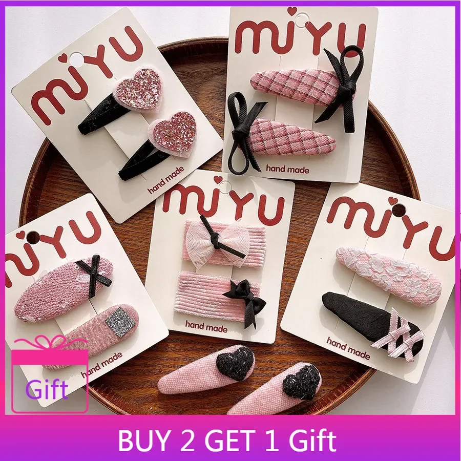 

New Korean Version of Sweet and Versatile Pink Fabric Plaid Children's Hairpin Bb Clip Girl Bangs Hairpin Hair Accessories