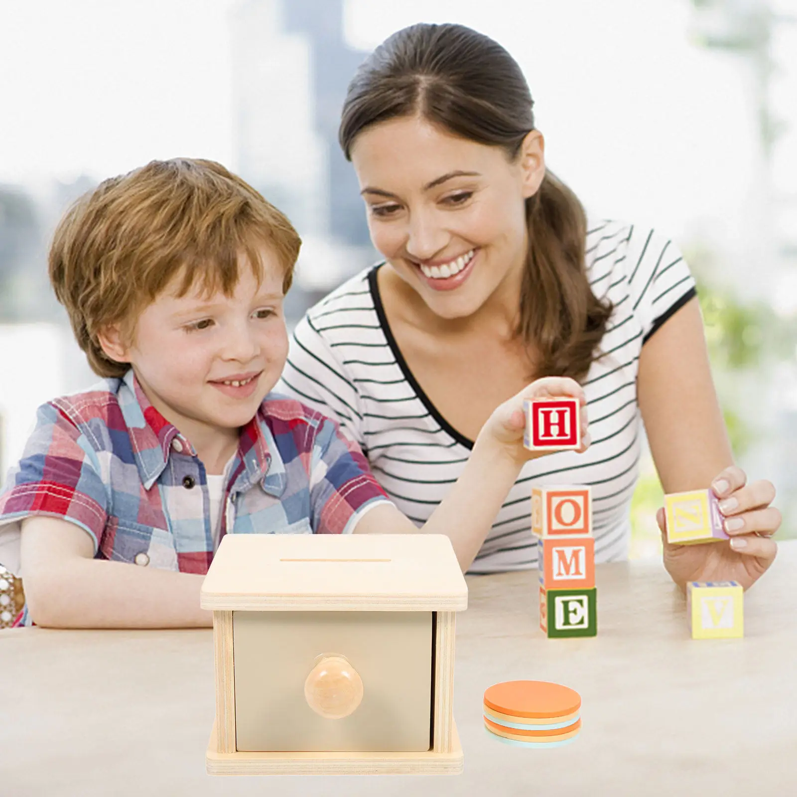 

Деревянный Монтессори-кейс для монет: развивающая игрушка для детей, улучшающая зрительно-моторную координацию и сенсорное развитие