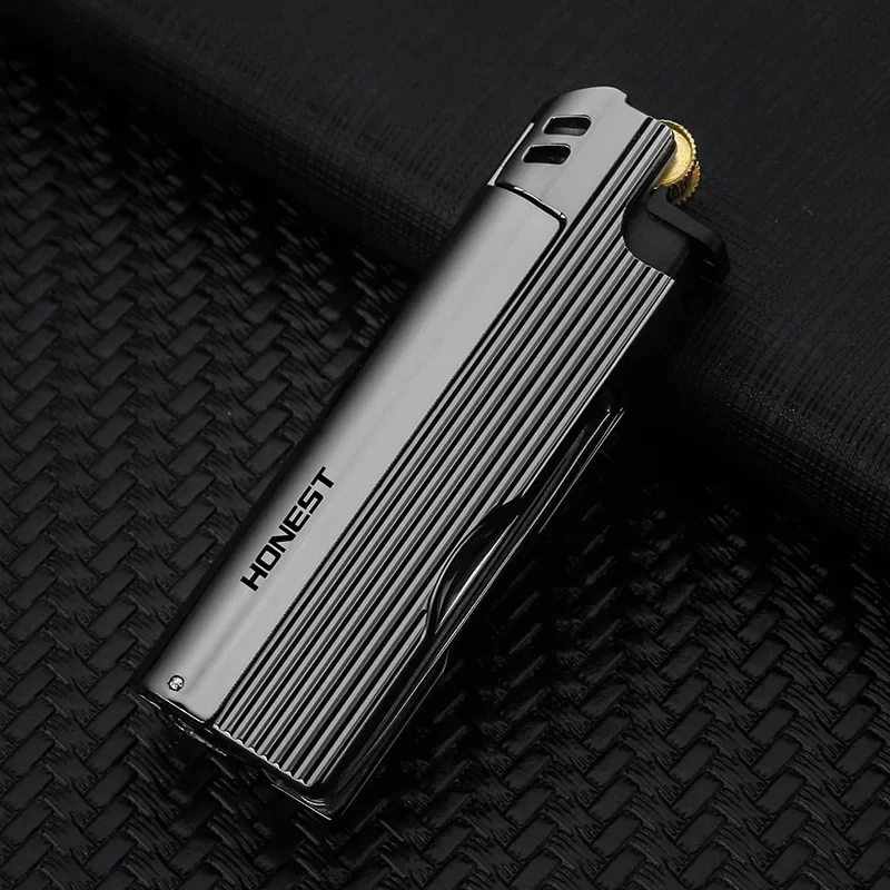 Honest Metal Grinding Wheel Open Flame Pipe Lighter Inflatable Core Changing Multifunctional Tool Gas Lighter Men\'s Gift