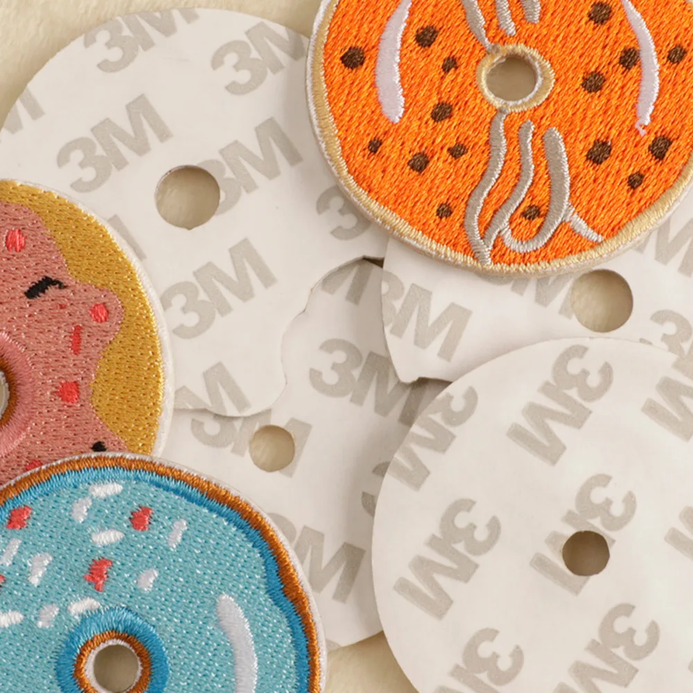 Embroidery label cartoon donut back adhesive self-adhesive patch creative sticker for clothing and hat embroidery stickers