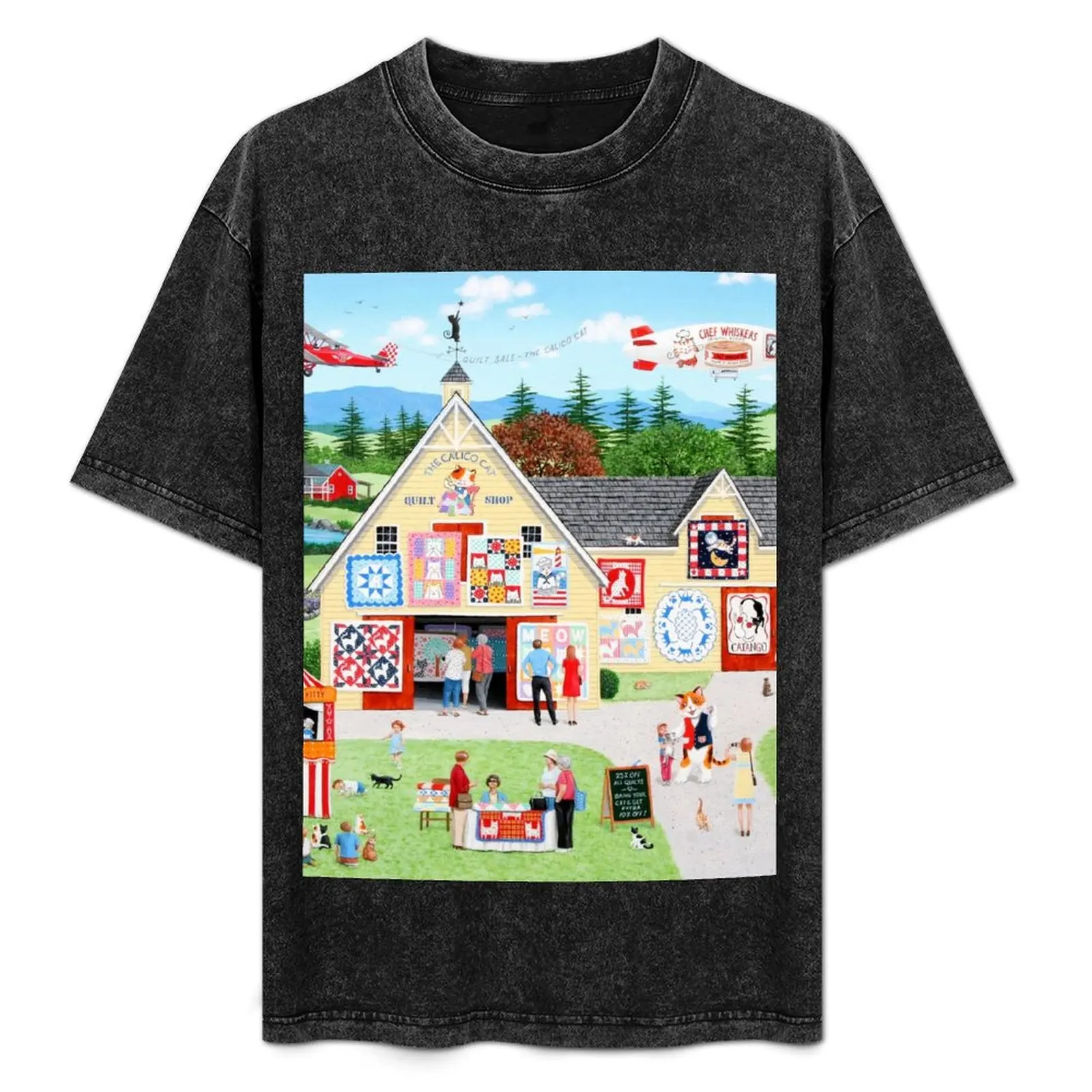 

The Calico Cat Quilt Shop T-Shirt Casual Minimalist Short Sleeve Top