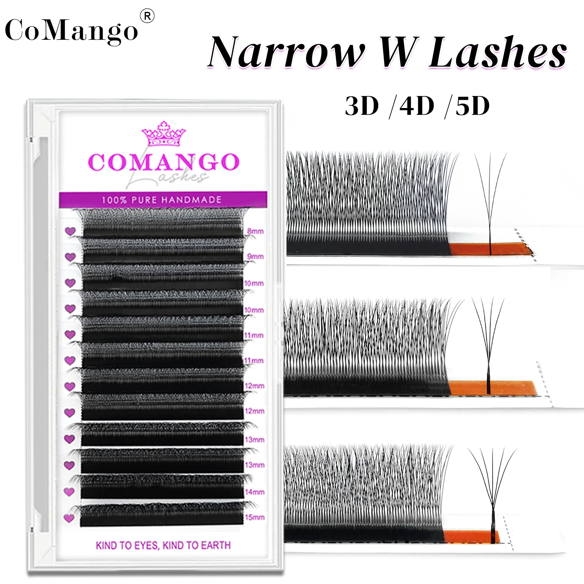 CoMango Schmale 3D/4D/5D-W-förmige Wimpernverlängerung, kleinerer Abstand, natürliche, weiche Wimpern, schwarze Volumen-Fans