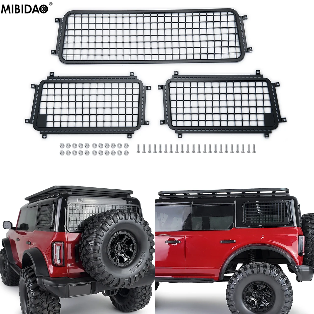 MIBIDAO RC Car Metal Side & Rear Window Mesh Protective Mesh For 1/10 TRX-4 TRX4 Bronco Car Shell Body Decoration Parts