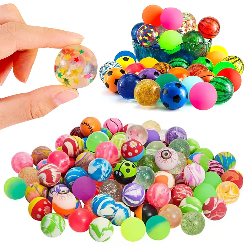 10-100PCS Random Mix Color 25mm Bouncy Ball Fun Elastic Toy Balls Party Favors Goodie Bag Fillers School Stress Relief Games ZYF