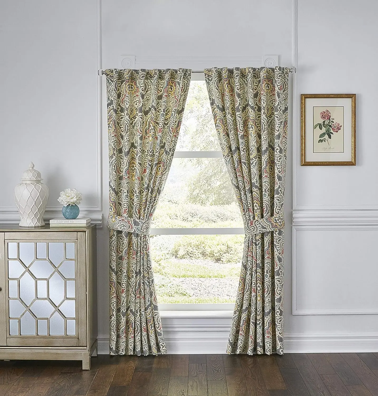 

Artisanal Decorative Window Treatment Rod Pocket Curtains for Living Room, Double Panel, 100" x 84", Grey