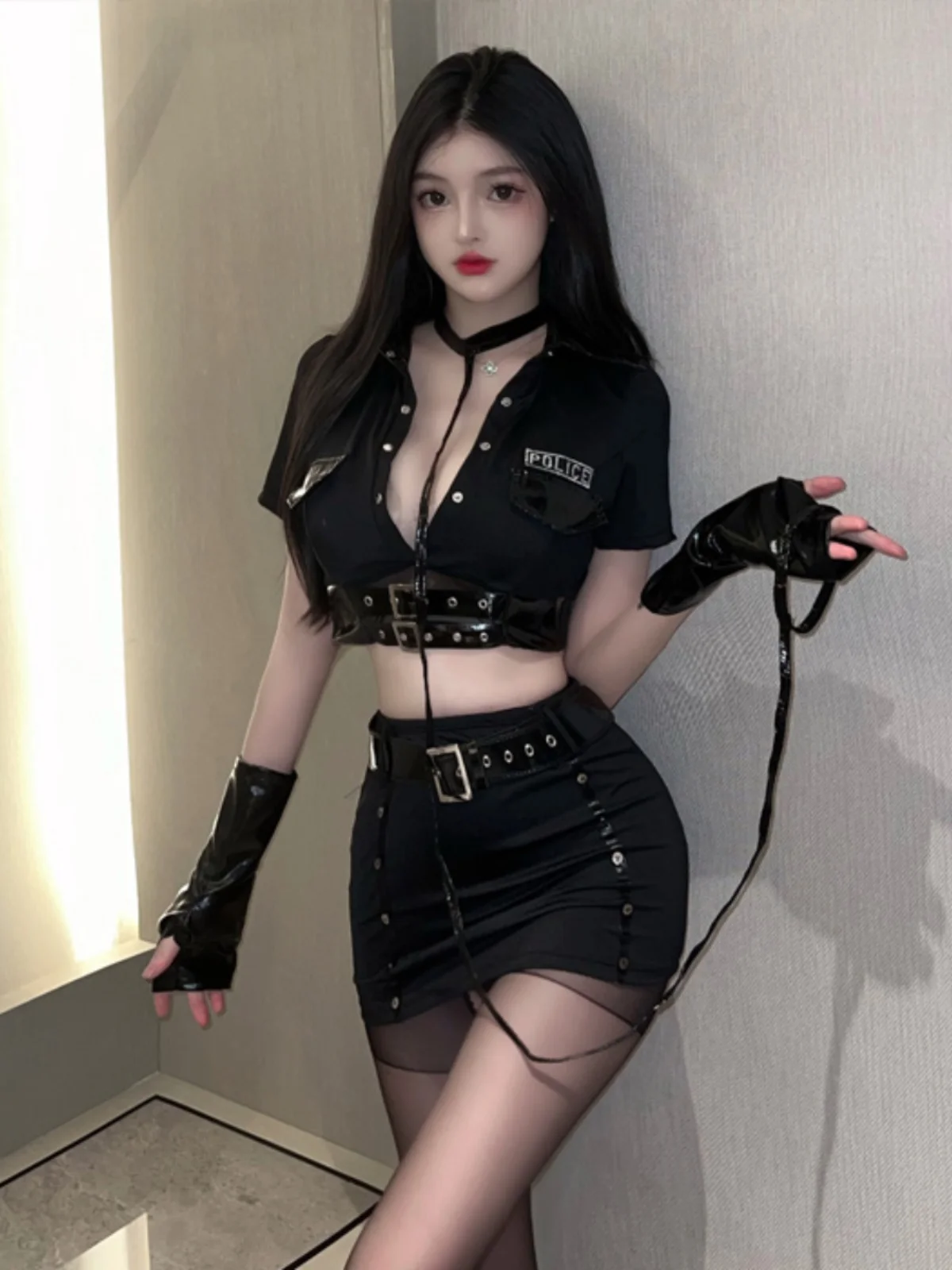 Sexy Short Crop Top And High Waist Mini Skirt Club Work Uniform Set Anti Aging Net Red Broadcasters Gegen Family Fashionable