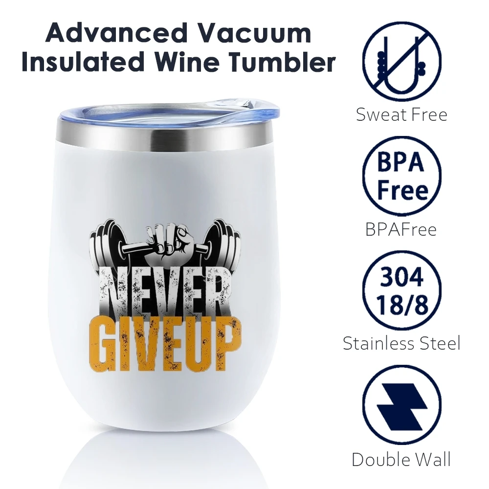 Never Give Up Vacuum Flasks 12oz Insulated with Lid Double Wall Vacuum Stainless Steel Cup Hot & Cold Drink Mug Gift