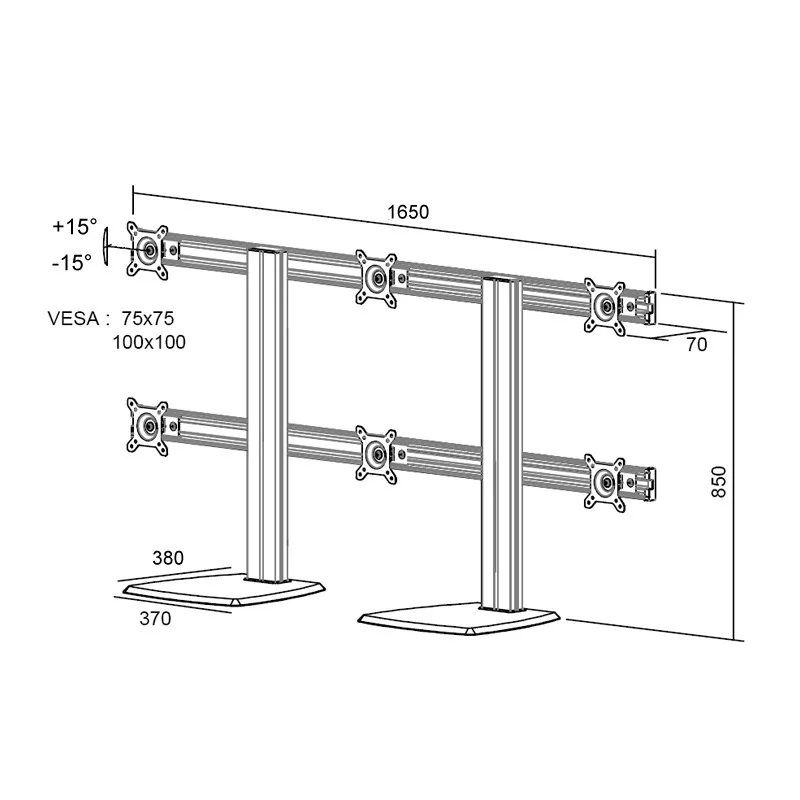 6-Screen Computer Stand Monitor All-in-One Sitting and Standing Office Aluminum Alloy Silver Super Stable Base