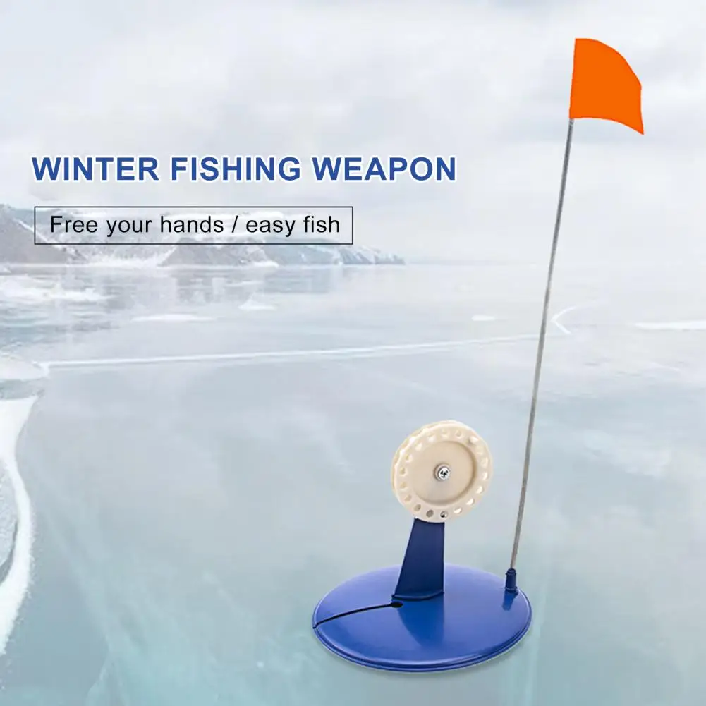 Ice Fishing Flag Cold-Resistant Blue Outdoor Winter River Floating Fishing Rod Flag Winter Ice Pole Wheel Line Hook for Angling