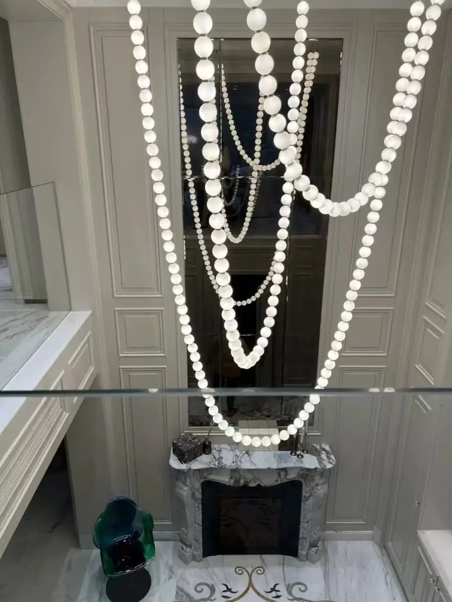 Whose Necklace Art Deco LED Gold Chrome Glass White Bubble Hanging Lamp Lustre 2026 Chandelier Lighting Fixture For Living Room