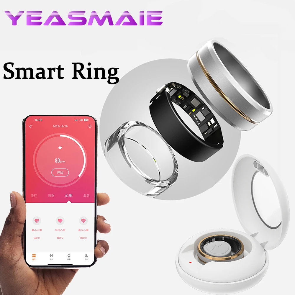 2024 New Smart Ring Heart Rate Blood Pressure/Oxygen Monitoring Sleep/Mood Monitoring Wireless charging Smart Ring For Men Women