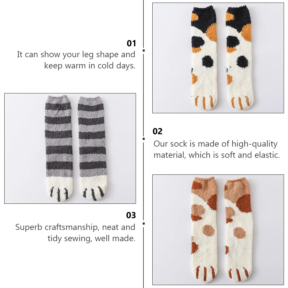 

Cat Paw Sleep Socks Warm Winter Coral Fleece Thick Printed Women Socks Home Floor Cozy Soft Comfortable Lightweight For