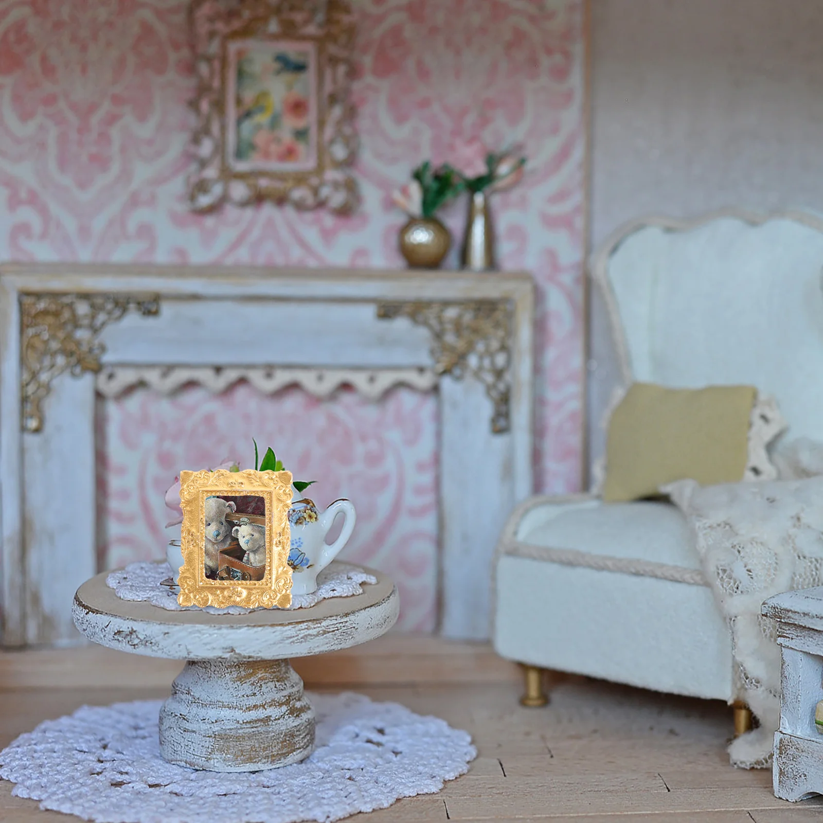 

15 Pcs Miniature Photo Frame Set Resin Gold Vintage Picture Frame for Mini House Decor Toy Room Mirror Ornament Charm