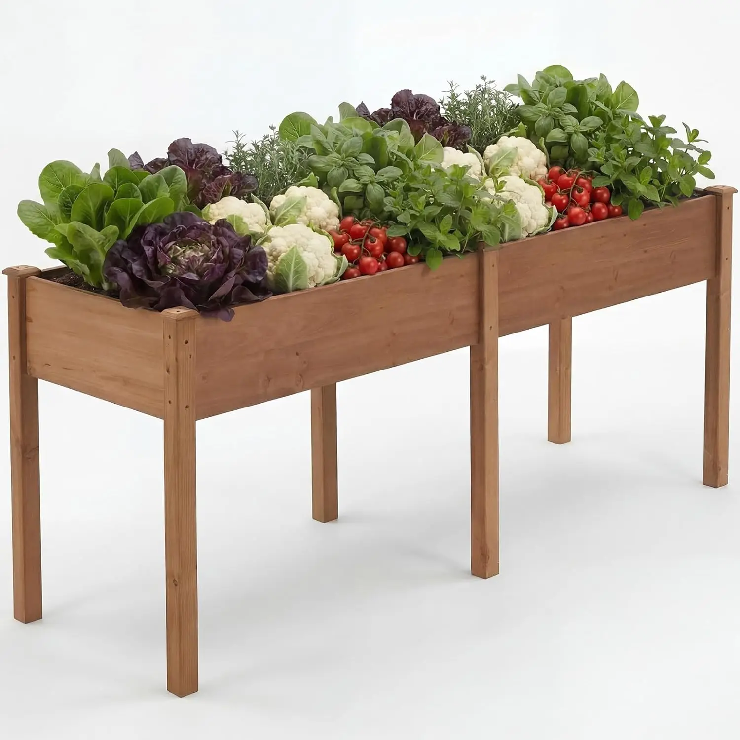 Raised Garden Bed with Legs, 72x23x30 Inch Planter Box Outdoor with Liner for Herbs Flowers Vegetables, Elevated Wooden Bed for Patio, Balcony and Backyard, Brown