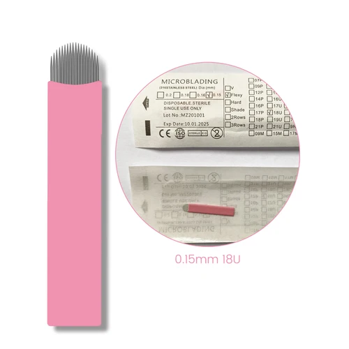 Imagen 2 del producto Microblading, cuchillas Tebori de 0,15mm, aguja de tatuaje, maquillaje permanente, forma de 18U, Nano Microblade Manual para cejas con LOTE NO. Fecha EXP