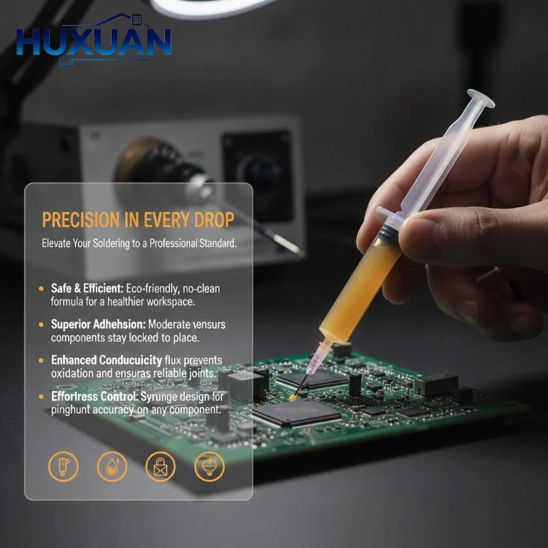 Syringe Solder Paste Flux With Plunger Needle Tip Easy Control No Waste No Clean Soldering Flux For BGA PGA SM