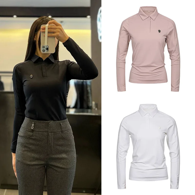 Golf Shirt Women's Collar Versatile Elastic Long Sleeved Slim Fit Golf Clothing Temperament Base Top