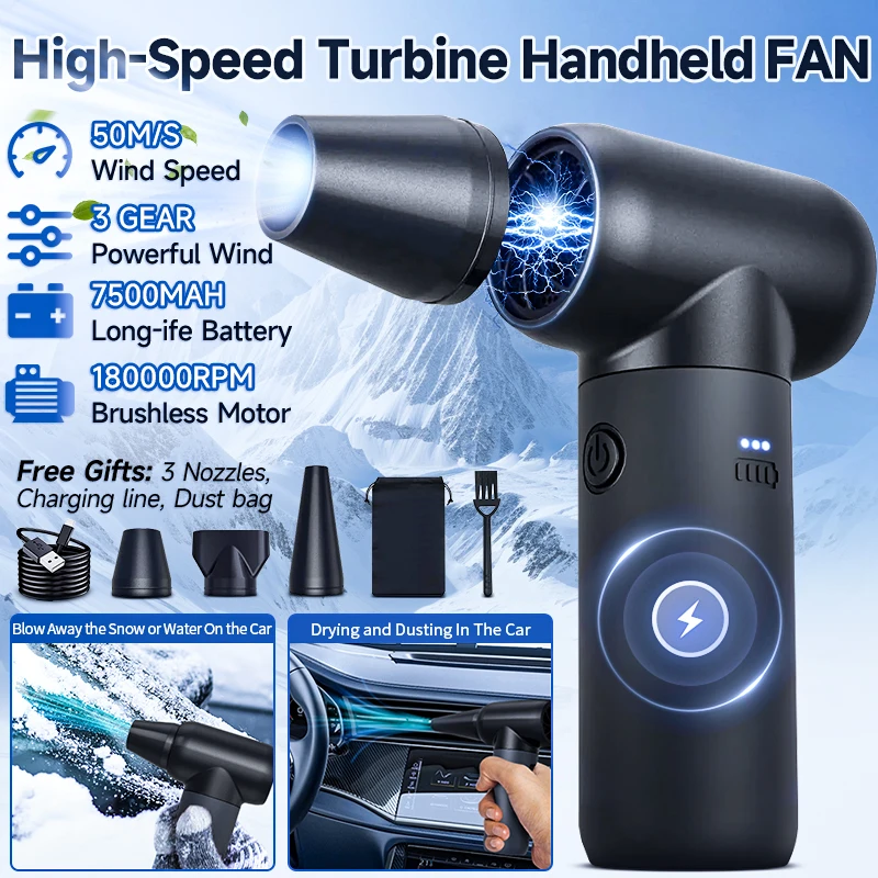 180000RPM Air Blower Jet Turbo Fan Mini Portable 3 Wind Speed Electric Turbo Blower for Air Duster Car Keyboard Cleaning