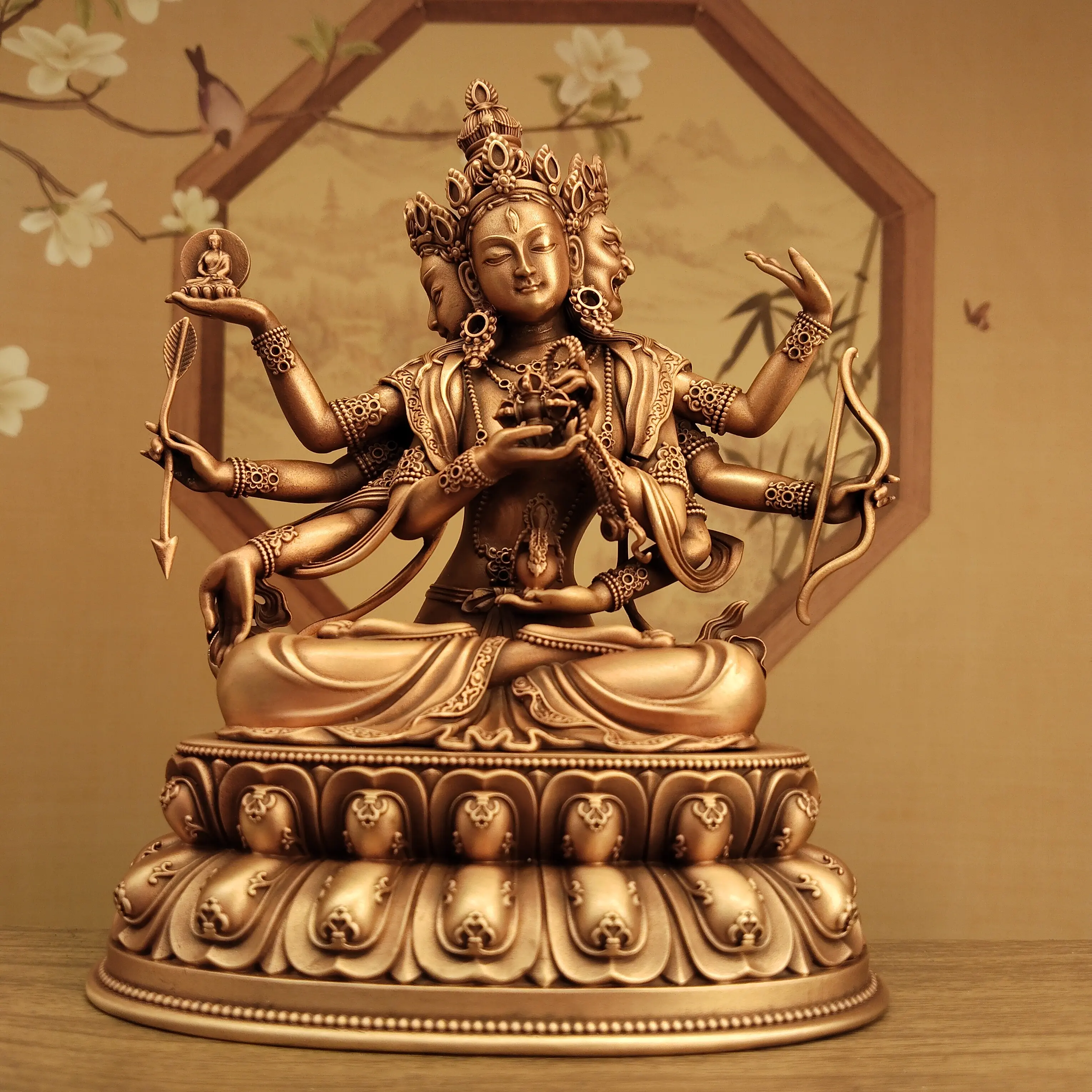 Ethnic Copper Ushnishavijaya Long-Life Goddess Statue 15cm Home Car Portable Altar Blessing