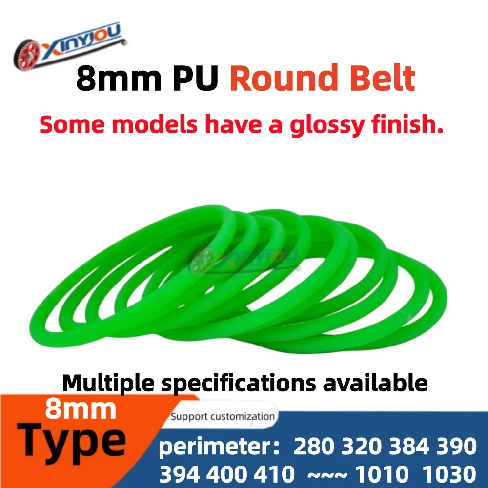 8mm PU Round Belt Polyurethane Drive Belt Green Rough Surface Wear Resistant for Packing Printing Industrial Machine