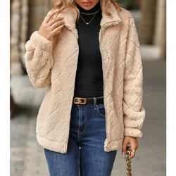 Autumn and Winter New Women's Fashion Long Sleeved Cardigan Zipper Diamond Plush Coat