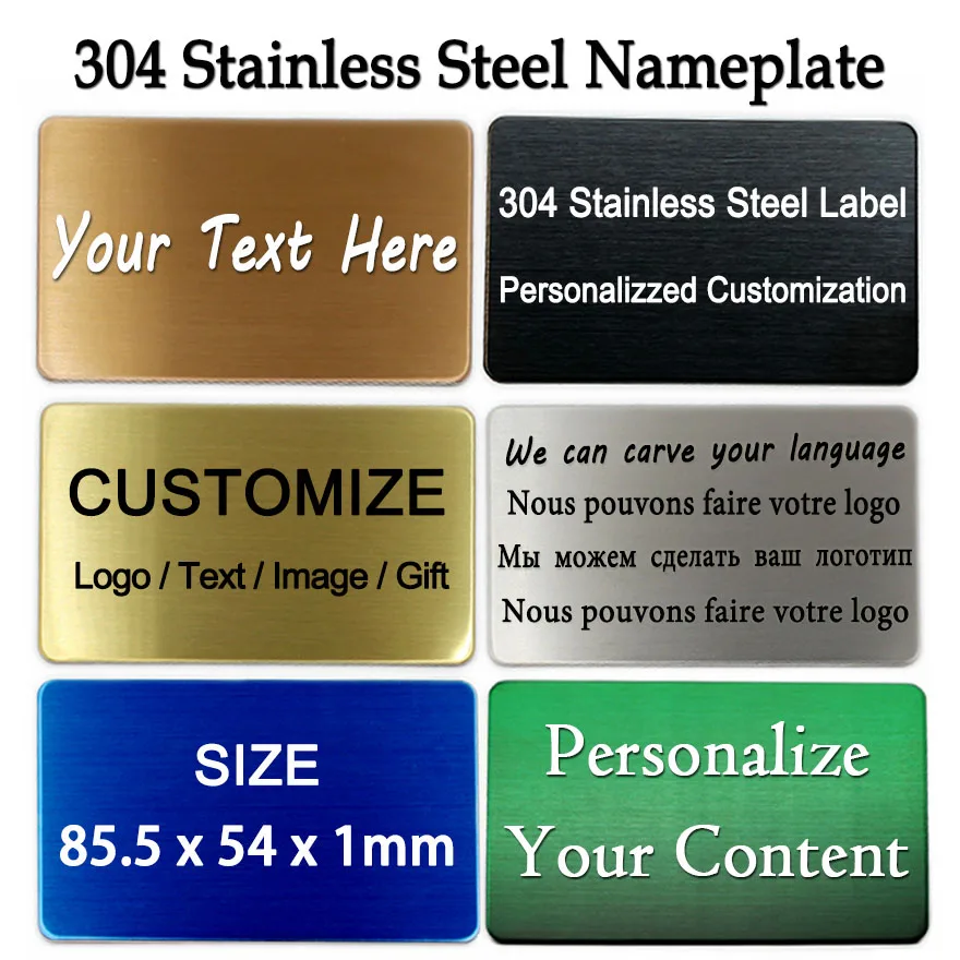 

Custom 304 Stainless Steel Metal Business Card Personalized Nameplate Identification Plate Mailbox Logo Badge ID Address Plate