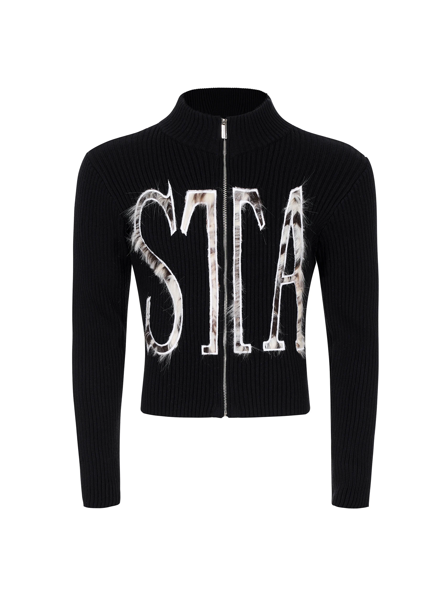 StarTexceedend High Collar Zipper Knitted Sweater Jaet Men's Autumn Winter Fur Splicing Slim Fit Sweater Trendy