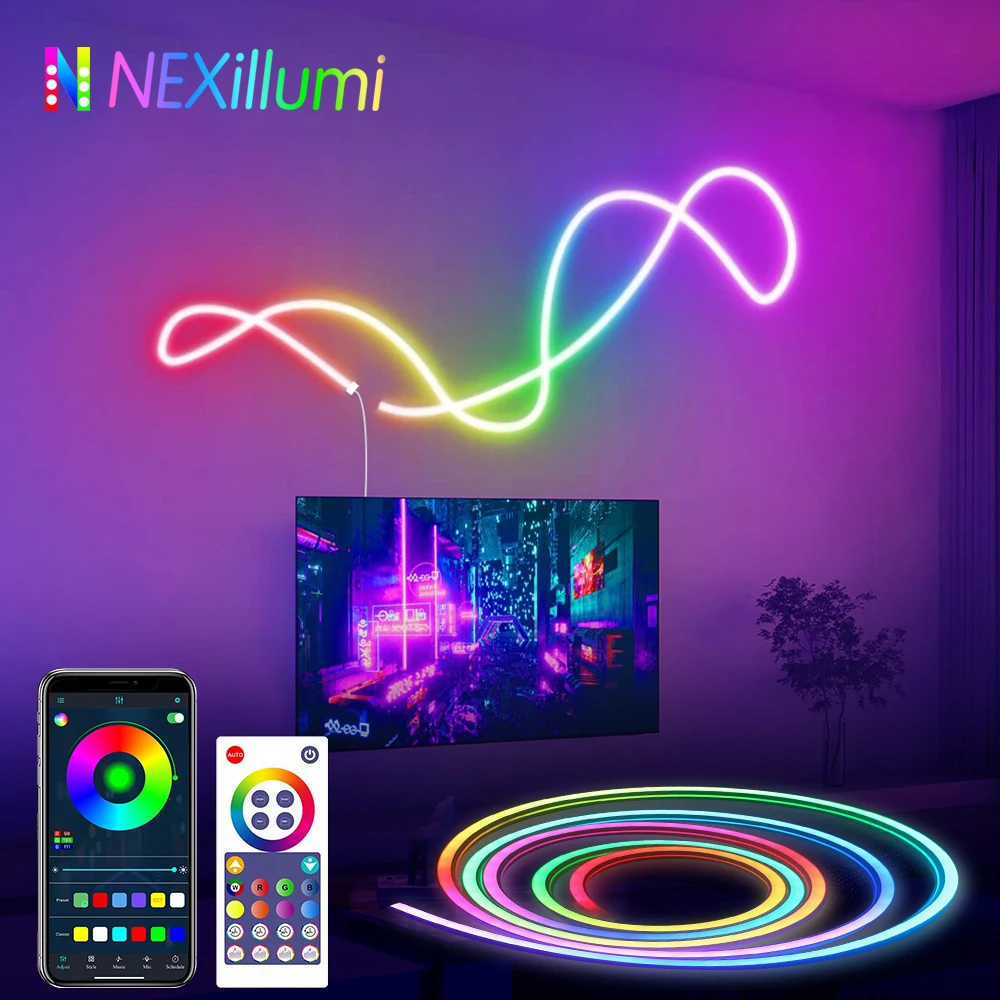 RGBIC lampa neonowa z WIFI Neon sznur oświetleniowy DIY Light Bar kontrola aplikacji synchronizacja muzyki podświetlenie TV gra salon dekoracja